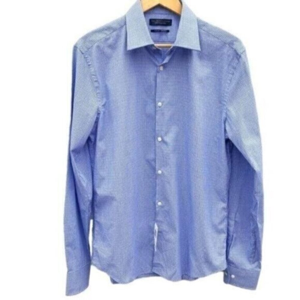 Men's Blue Checkered Slim Fit Long Sleeve Dress Shirt 15.5 Bloomingdale's New